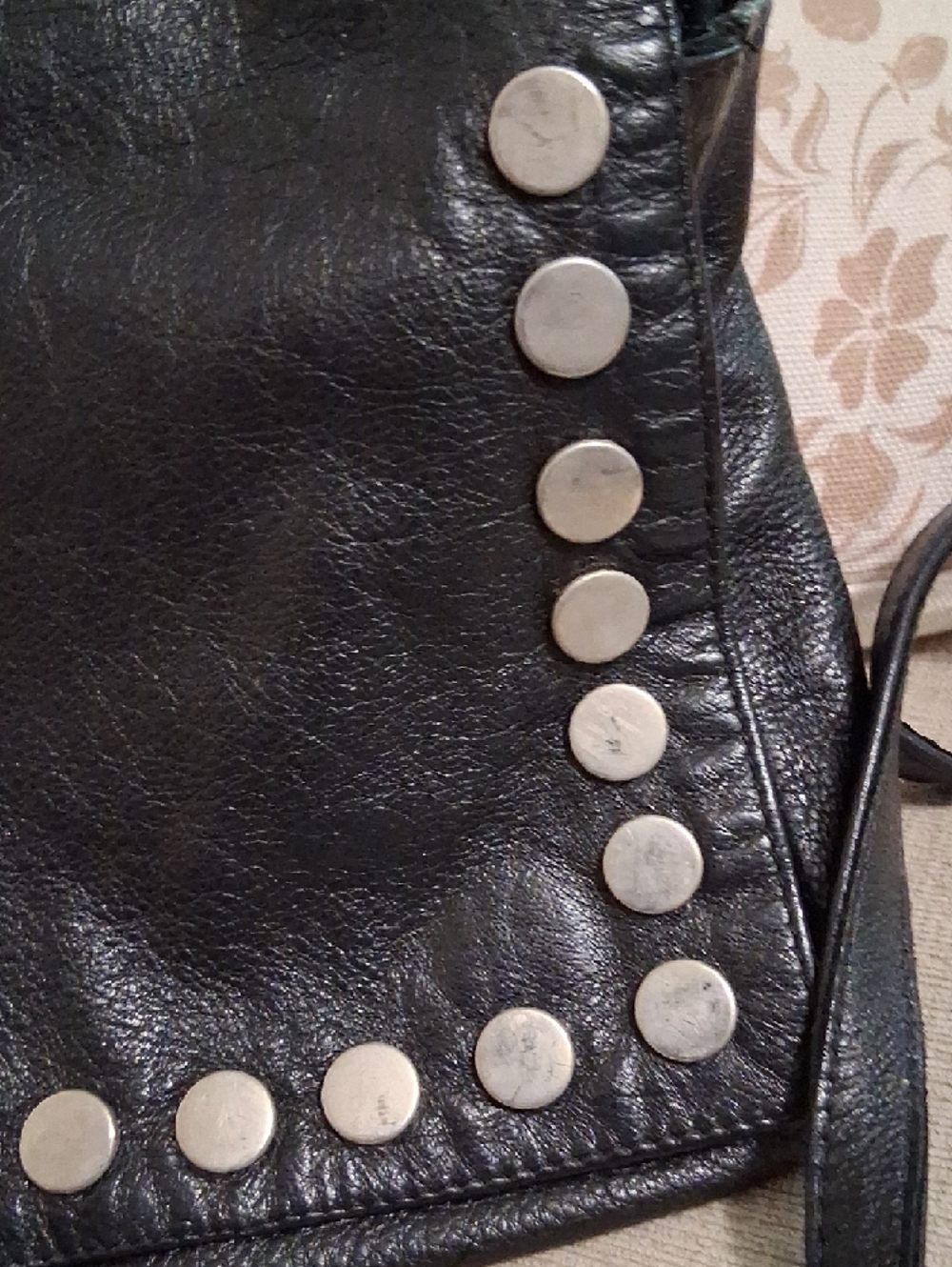 Black Studded Leather Crossbody with Silver Disc Accents - Picture 4 of 7